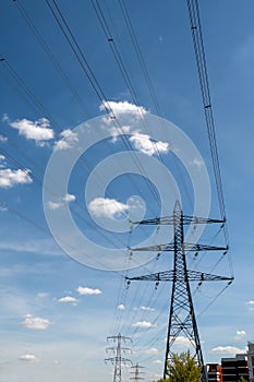 Metal pylon carrying overhead electric cables of high voltage lines