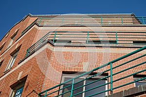 Metal railings and decks on new but empty apartment flats on a N