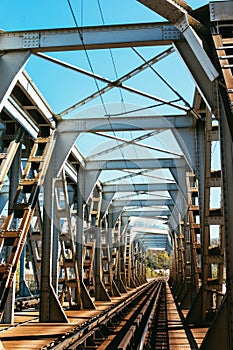 Metal railroad tunnel bridge