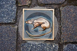 Metal rat - symbol of city Hameln in Germany.