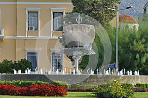 the metal reconstruction of the Argonauts boat located on the square before the Volos promenade photo