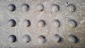 Metal rivets. Texture of rusty metal. Industrial Background