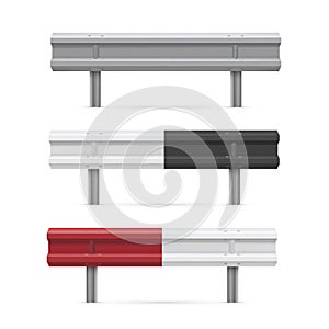 Metal road barriers realistic vector illustrations set