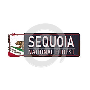 Metal road sign Sequoia National Forest, United States of America, National Park on white, vector illustration
