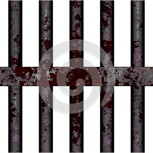 Metal roasted prison wide jail bars. With rust and blood splatters. High resolution pattern