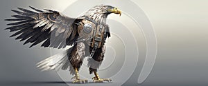 Metal robot bald eagle symbol of America. AI generated