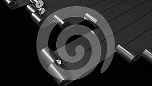 Metal rolls unrolling on black background 3d render