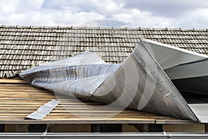 Metal roof top demolished by a strong wind