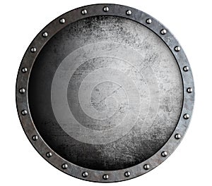 Metal round aged shield isolated on white