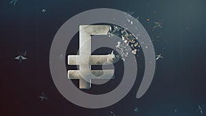 Metal ruble currency symbol crushing 3d illustration