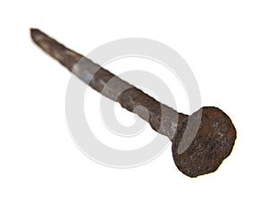 Metal rusty old nail isolated on white background