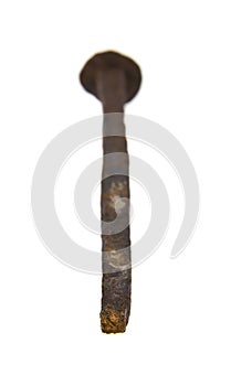 Metal rusty old nail isolated on white background