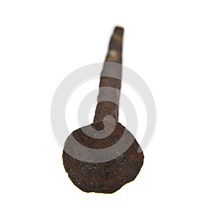 Metal rusty old nail isolated on white background