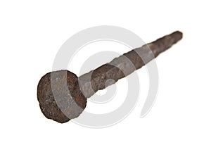 Metal rusty old nail isolated on white background