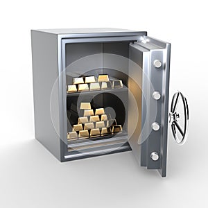 Metal safe with gold bars