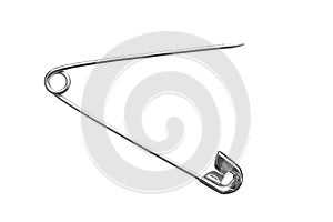 A metal safety pin on a white background.
