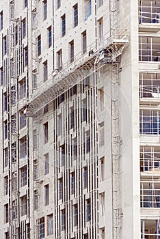 Metal safety scaffolding in a skyscraper under construction