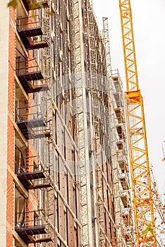 Metal scaffolding in a skyscraper under construction
