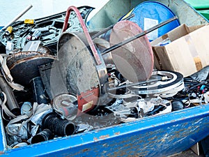 Metal scrap in a waste sorting container