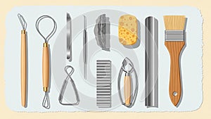 With a metal scraper sponge incising tool needle tool wire cutter