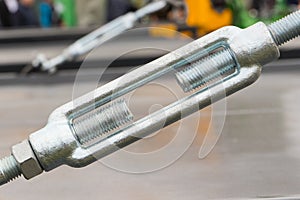 Metal screws as strong connection in machine. Industrial or agricultural machine. Technology