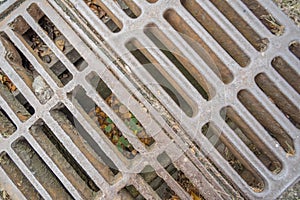 Metal sewer grate from above