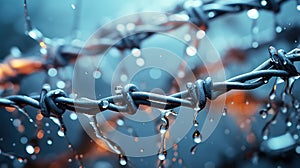 Metal sharp curl of barbed wire close-up. Conceptual shot illustrating the possibility of damage when in contact with