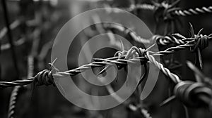 Metal sharp curl of barbed wire close-up. Conceptual shot illustrating the possibility of damage when in contact with