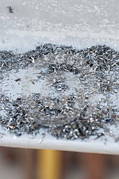 Metal shavings background, Close up of scrap metal shavings