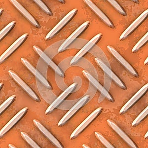 Metal sheet seamless pattern background - grunge diamond plate - rusty orange color