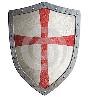 Metal shield of medieval templar or crusader 3d illustration