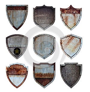 Metal shield protected steel icons sign set photo