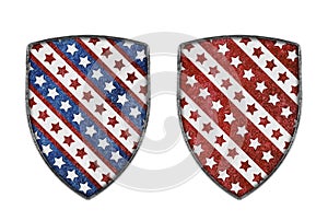 Metal shield with stars and stripes isolated on white