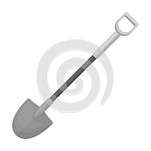 A metal shovel with a plastic handle for working in the garden with the ground.Farm and gardening single icon in
