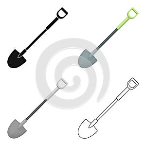 A metal shovel with a plastic handle for working in the garden with the ground.Farm and gardening single icon in cartoon