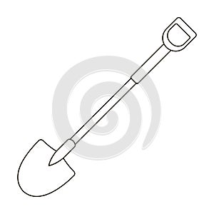 A metal shovel with a plastic handle for working in the garden with the ground.Farm and gardening single icon in outline