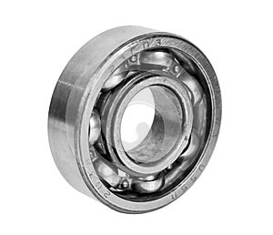 Metal silver ball bearing with balls on white isolated background. Bearing industrial