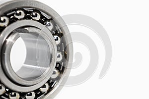 Metal silver ball bearing with balls on white isolated background. Bearing industrial. Part of the car