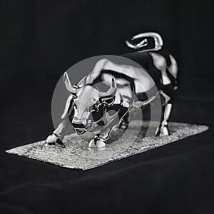 Metal silver bull the symbol of 2020 new year on a black background