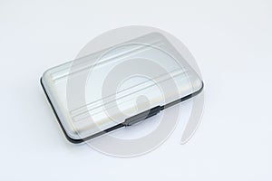 Metal silver case on a white background