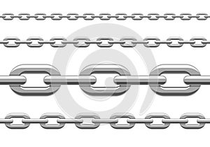 Metal silver chain set seamless pattern isolated on white background. Vector illustration