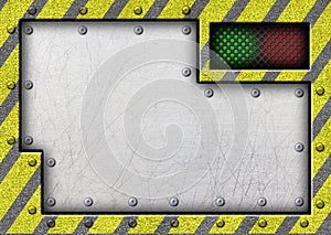 Metal sliding door with the warning tape, 3d, illustration