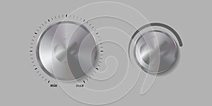 Metal sound knobs. Realistic vector illustration