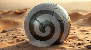 A metal sphere with cracked, close up