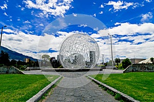 Metal sphere sculpture in park Quito Ecuador South