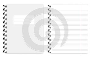 Metal spiral binding lined letter format notebook, realistic mockup