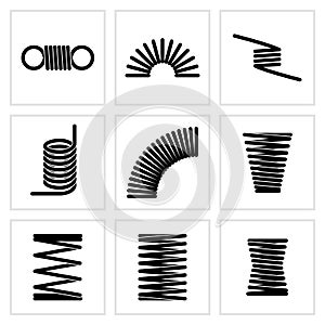 Metal spiral flexible wire elastic spring vector icons