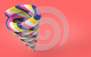 Plastic 3d render spiral rainbow colored funnel. 3d illustration photo