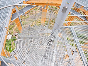 Metal spiral staircase leading the lookout tower
