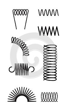 Metal spring set spiral coil flexible icon. Wire elastic or steel spring bounce pressure object design